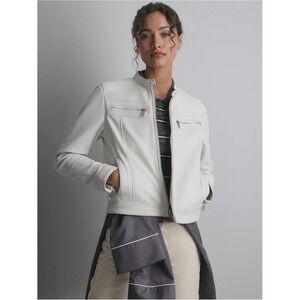 Wilsons Leather Women's White Zip-Front Leather Moto Racer Jacket Medium